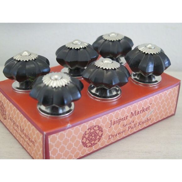 Jaipur Market Black Ceramic Drawer Pull Knobs, Set Of 6 - Picture 3 of 5